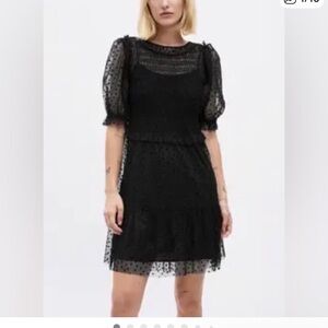 GAP Women's Puff Sleeve Lace Mini Dress blqcj Size XS Petite Dark lace